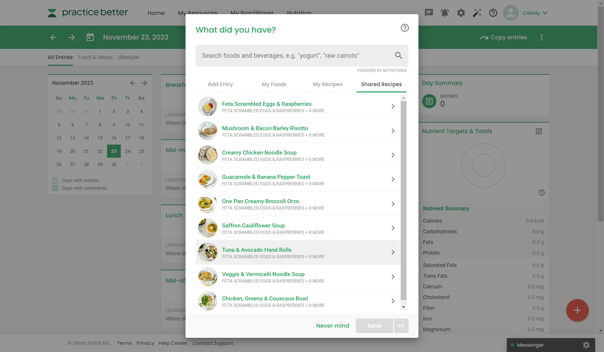 Increase client compliance and engagement with easy Food & Mood Journal tracking based on custom plans.